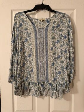 Cynthia Rowley Blue and White Floral Tunic Top